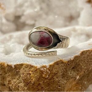 Pink Tourmaline White Quartz Sterling Silver Ring 925 Size 8
